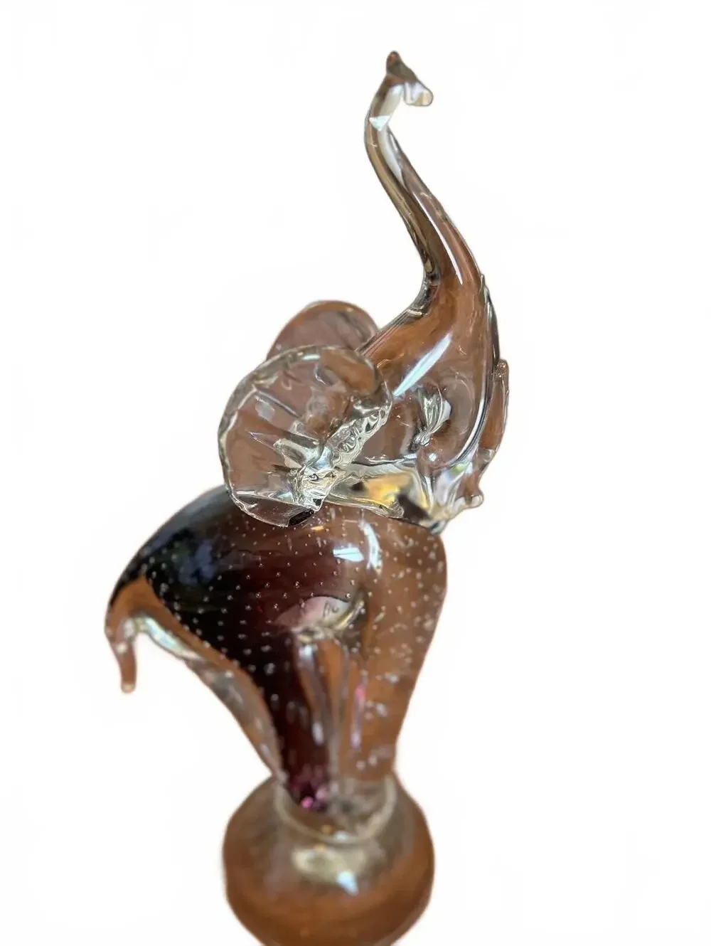 Vintage Murano Art Glass Elephant Figurine with Air Bubbles